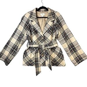 NEW! Talbots Plaid Tan Black Double Breasted Belted Italian Wool Jacket Size 16